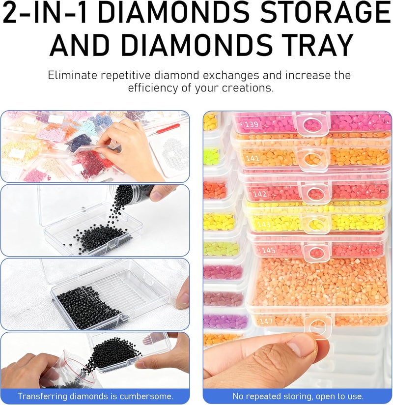 Sumekar 45PCS Extra Large Diamond Painting Storage Containers Trays,Diamond Painting Accessories,2-in-1 Diamond Art Trays with Lids(Clear) - Image 4